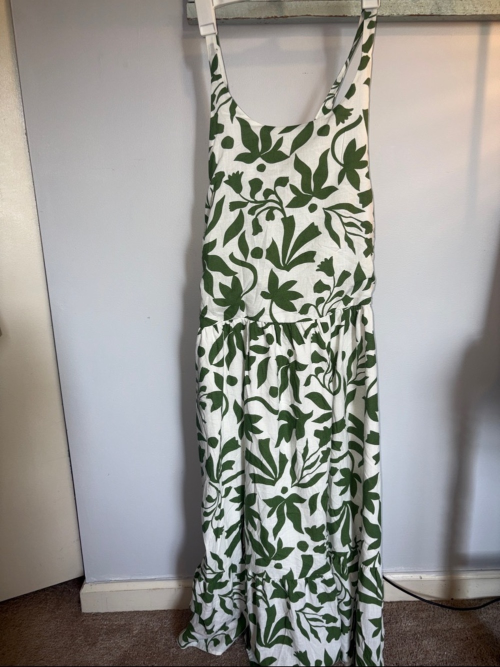 NWT Time and Tru White Maxi Dress with Green Leaf Print